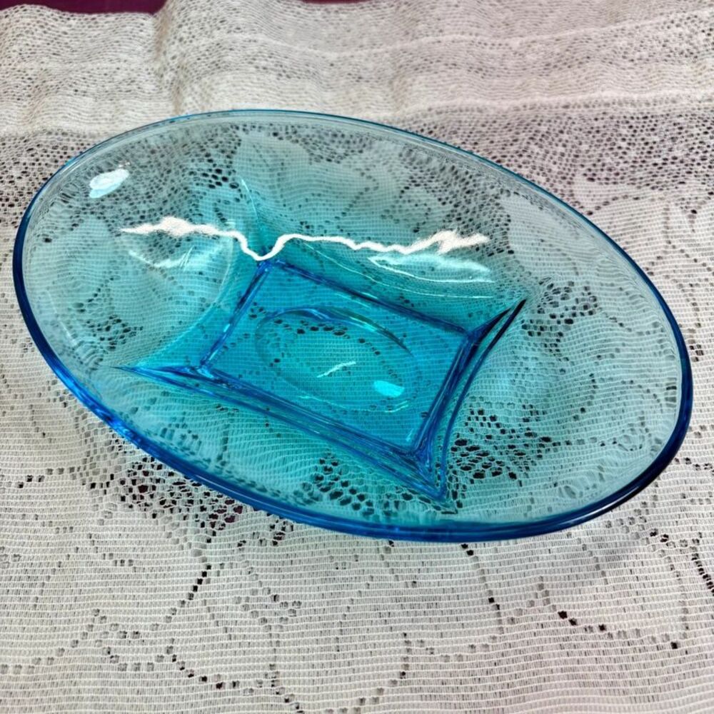 VTG Hazel Atlas Glass Candy Dish Bowl Capri Blue Oval